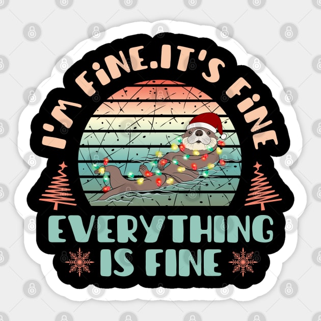 I'm fine.It's fine. Everything is fine.Merry Christmas  funny fur seal and Сhristmas garland Sticker by Myartstor 